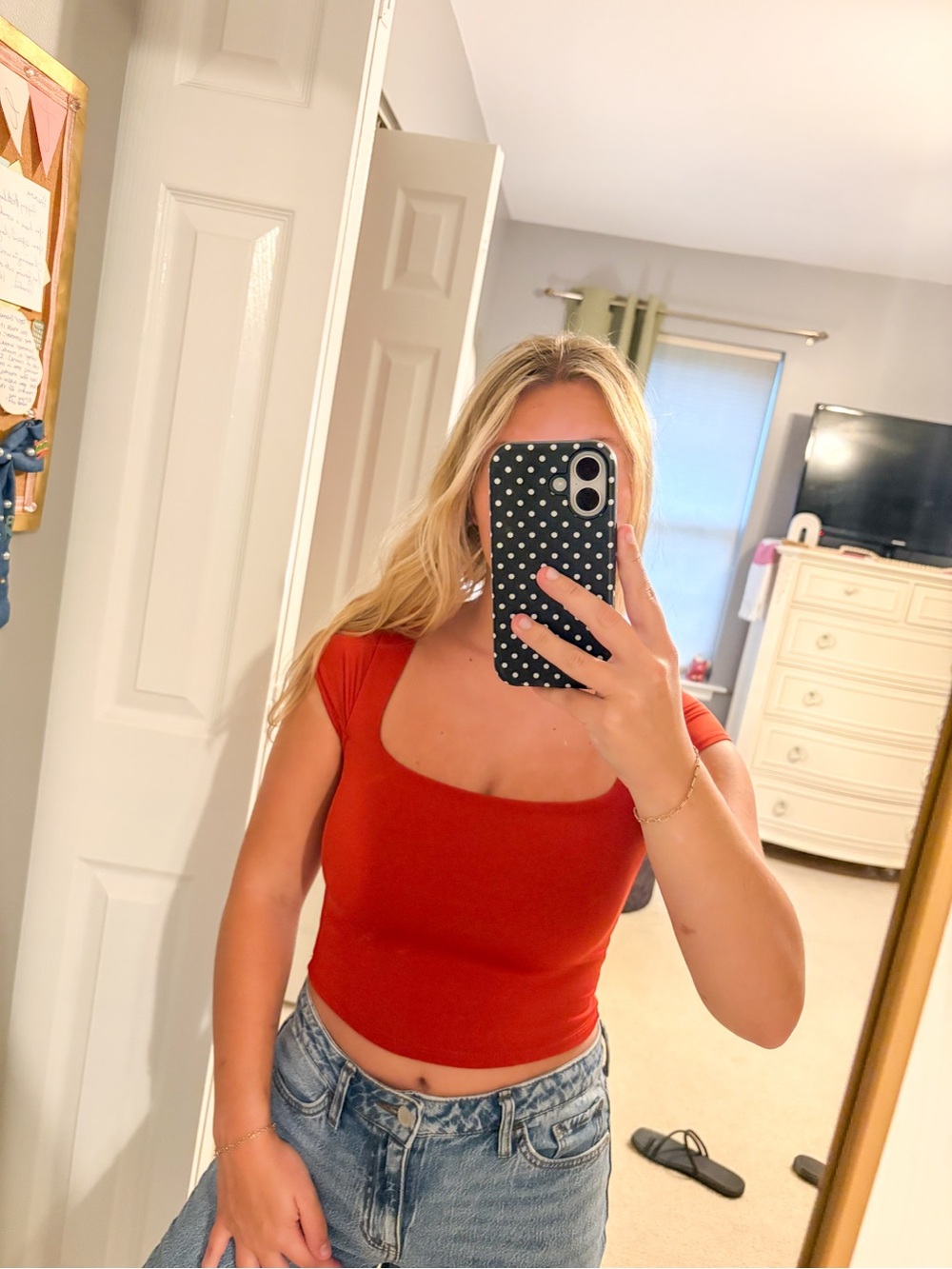 T.J.Maxx Rust Red Square-Neck Cap Sleeve Crop Top